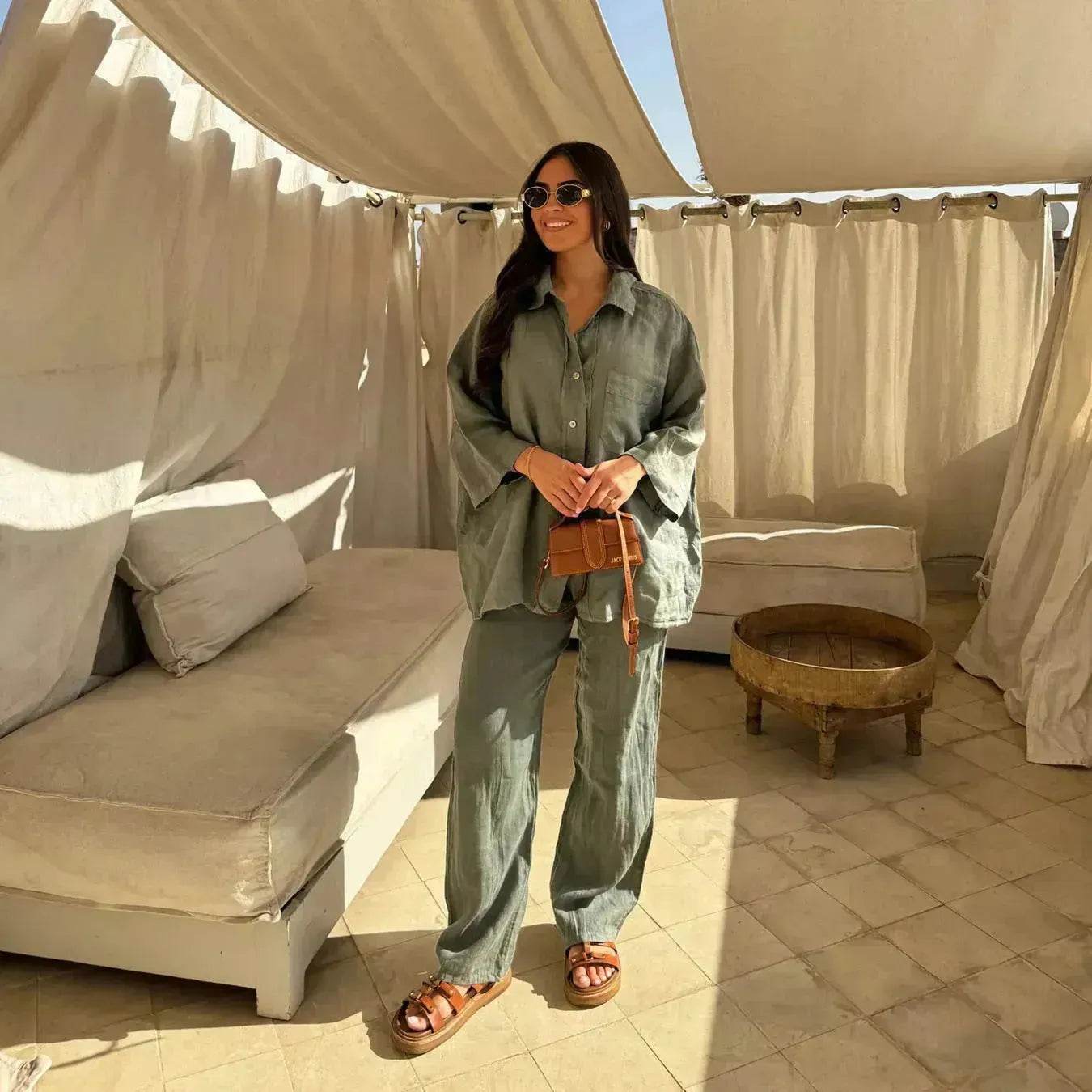 Casual Women Wide Leg Pants Long Sleeves Shirt Sets Ladies Loose High Street 2 Piece Outfits Pant co ords for Women Trouser co ords for Women - www.Shopthatapp.com