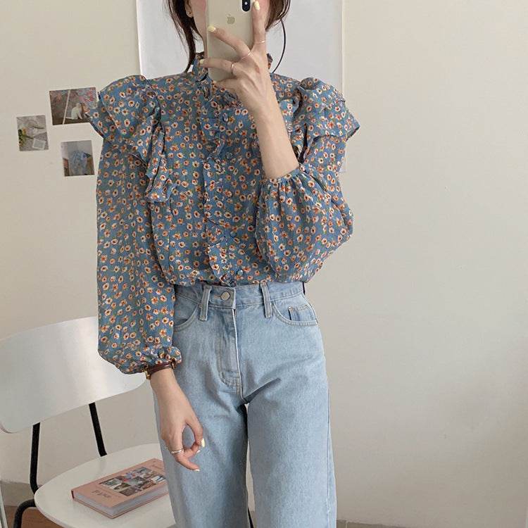 French Retro Floral Blouse Women Wood Ear blouse Women - www.Shopthatapp.com
