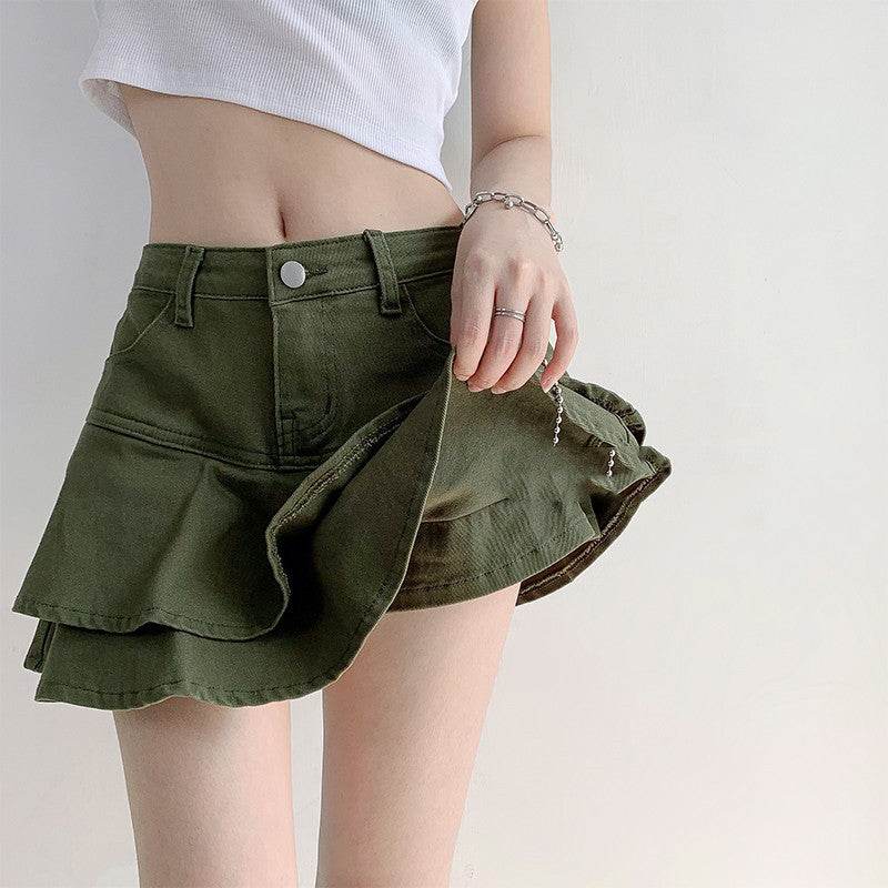 Women's White High Waist flared Mini  Denim Skirt golf skirt - www.Shopthatapp.com