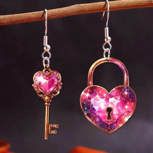 Romantic Key Heart Lock Acrylic Types A And B Earrings - www.Shopthatapp.com