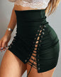 Women's High Waist Side Lace-up Tight Leather Mini Skirt - www.Shopthatapp.com