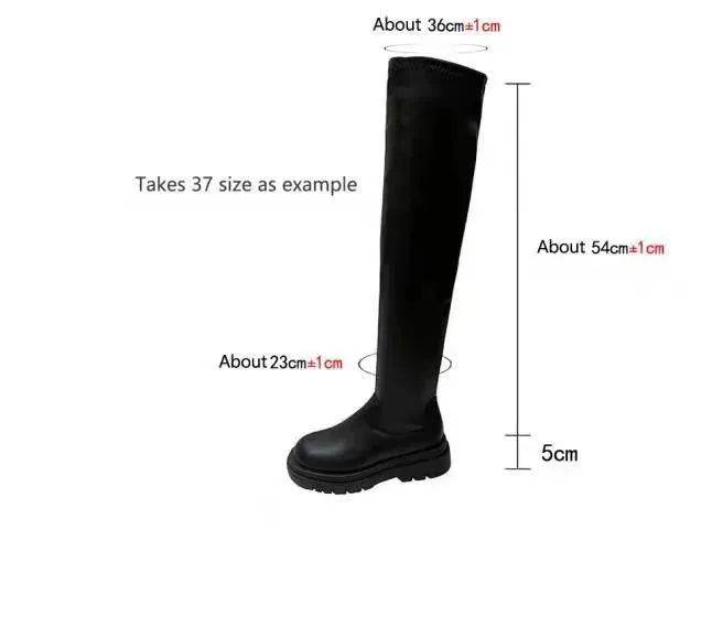 Thick Sole Knee High Boots For Women Chunky Heel Black Long Boots Leather Knight Boots Fashion Winter Shoes - www.Shopthatapp.com