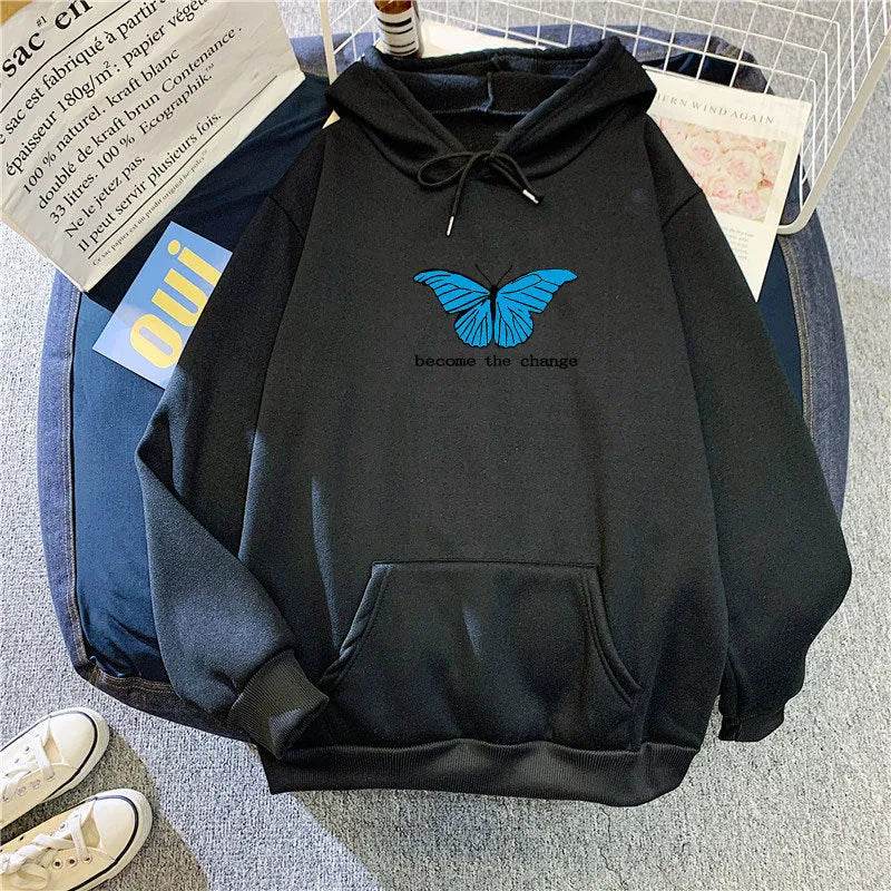 Women Single Butterfly Autumn And Winter Loose Hoodie Pullover sweatshirt - www.Shopthatapp.com