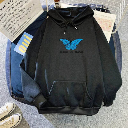 Women Single Butterfly Autumn And Winter Loose Hoodie Pullover sweatshirt - www.Shopthatapp.com