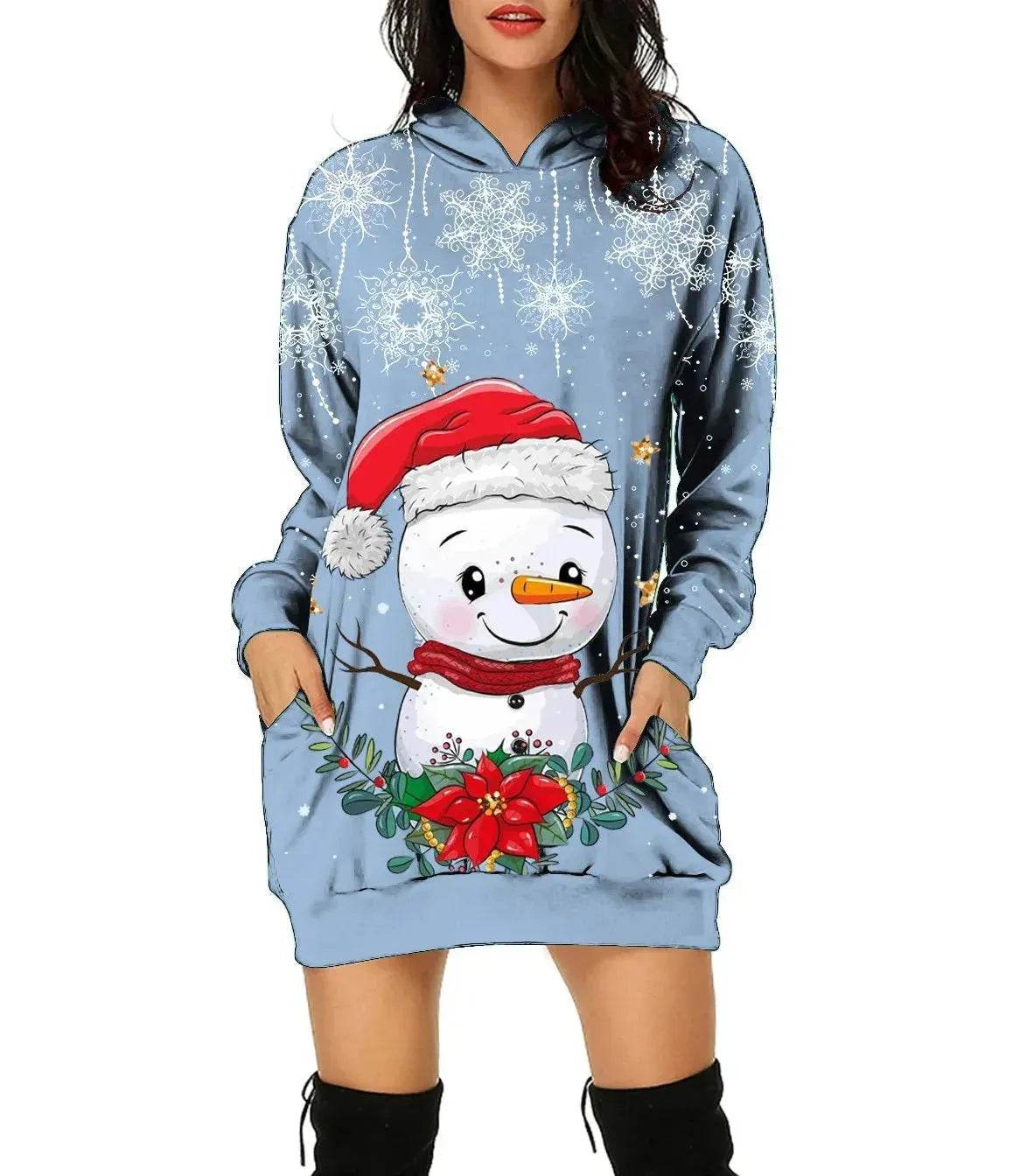 Women's Long-sleeved Christmas Hoodie Sweatshirt Dress Winter - www.Shopthatapp.com