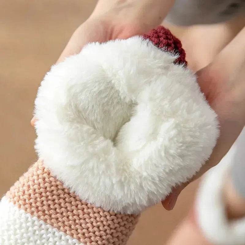 Women's Color-matching Knitted Plush Floor Socks Home Indoor Warm Non-slip Carpet Socks Winter Fashion - www.Shopthatapp.com