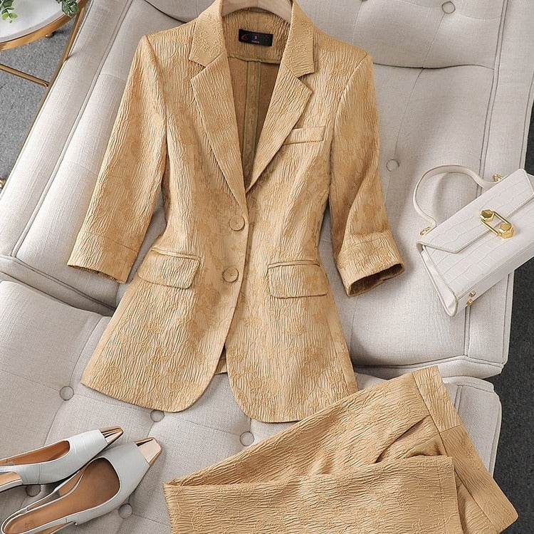 Half Sleeve Blazer And Pant Suit Ladies Women Female Jacket pant suit for women - www.Shopthatapp.com