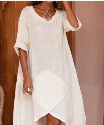 Women Maxi Dress Neck Pocket Summer Loose Casual Baggy Robe Female Retro Long Dresses - www.Shopthatapp.com
