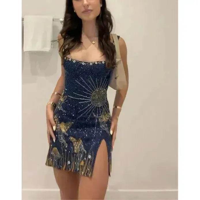 Women's 3D Printed Split Sleeveless Bodycon  Mini Party Dress for Chic Ladies - www.Shopthatapp.com