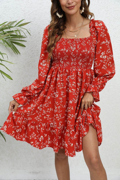 Casual Spring And Summer lantern Sleeve floral Mini Dress - www.Shopthatapp.com
