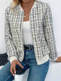 Autumn Winter Casual Long Sleeve plaid Houndstooth  zipper outwear jacket women - www.Shopthatapp.com