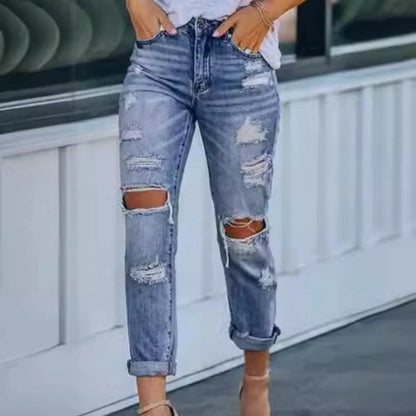 Ripped Slim Fit Baggy Jeans Pant For Women - www.Shopthatapp.com