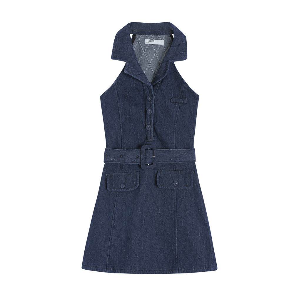 Mini Sleeveless Sheath Denim jeans halter neck Dress - www.Shopthatapp.com