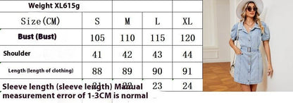 Women's Washed Belt button down Denim jeans mini short sleeve Dress - www.Shopthatapp.com