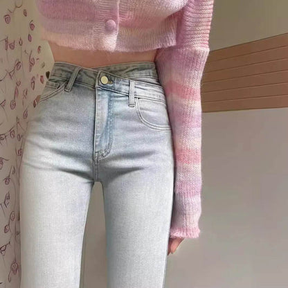 Women's Light-colored High Waist Bootcut Jeans - www.Shopthatapp.com