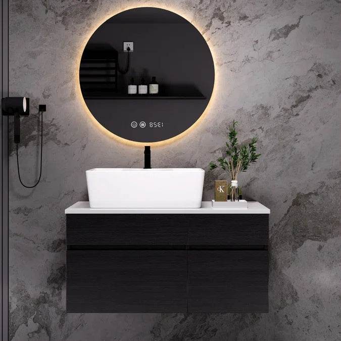 31.5 Inches Wall Mounted Single Bathroom Vanity With Engineered Stone Top - www.Shopthatapp.com