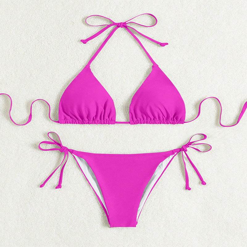 Pure Color Tied Halter Bikini Swimsuit - www.Shopthatapp.com
