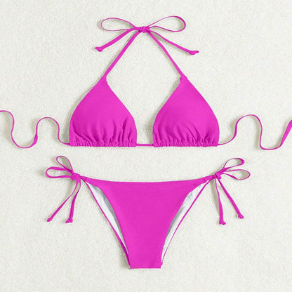 Pure Color Tied Halter Bikini Swimsuit - www.Shopthatapp.com