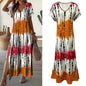 Women's Summer Tie Dye Maxi Dress Short Sleeve V Neck Casual Loose Long Split Dresses - www.Shopthatapp.com