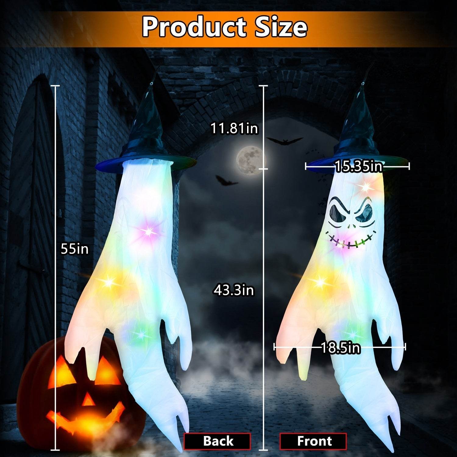 4Pcs Per Set Halloween Ghosts With Witch Hats Windsocks Hanging Decoration With Colorful LED Light Outdoor Flag Wind Socks Halloween Party Decoration For Yard Garden Tree - www.Shopthatapp.com