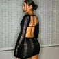 Women Fashion Slim Fit Hollow Long Sleeve Dress Y2K Charming Backless Hip-hugging Short Mini Suspender Dresses for Club Party - www.Shopthatapp.com