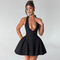 Elegant Ladies Deep V-neck flared Halter Neck Mini dress for Party Club Date - www.Shopthatapp.com