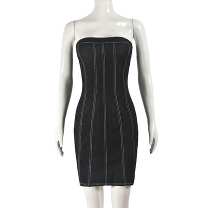 Fashion Backless Tube Denim Dress Summer Sexy Y2K Slim Short Dresses For Women Clothing - www.Shopthatapp.com