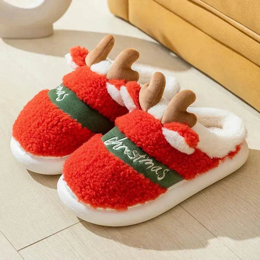 Christmas Shoes Winter Home Slippers Elk Soft Cozy Bedroom Slipper Slip On House Shoes - www.Shopthatapp.com