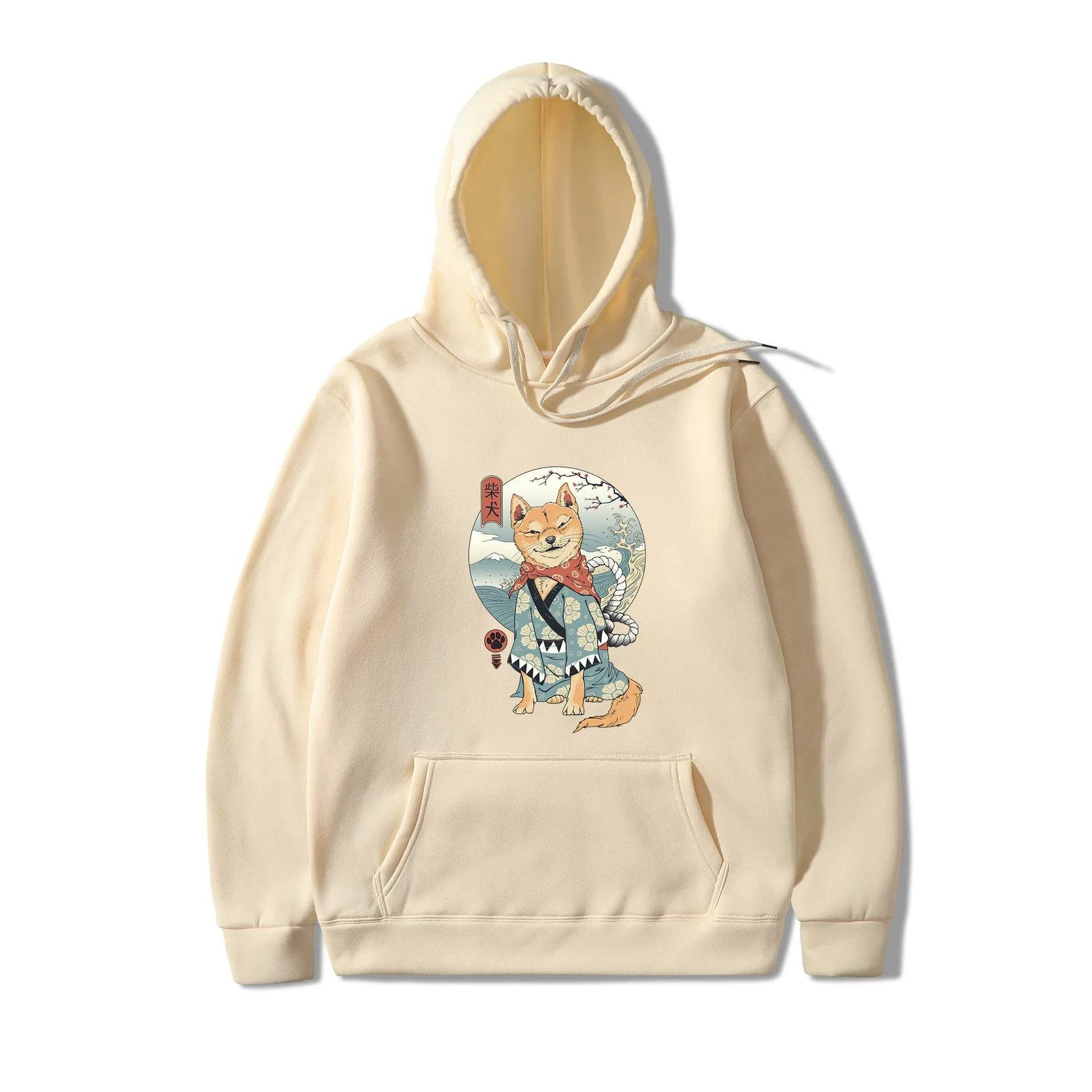 Women Shiba Inu Dog Illustration Printed Casual Hooded Sweater - www.Shopthatapp.com