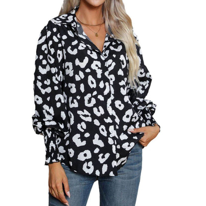 Leopard Print Lantern Sleeve Blouse Shirt top for Women - www.Shopthatapp.com