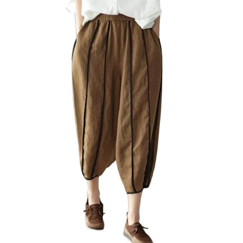 Summer Thin Striped Cotton And Linen Cropped trouser Pants For Women - www.Shopthatapp.com