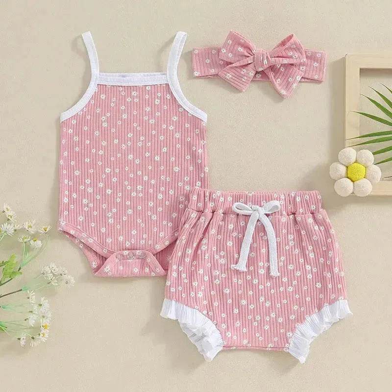 Casual Newborn Baby girl Romper suit with head bowtie headband Two piece for newborn baby girl - www.Shopthatapp.com