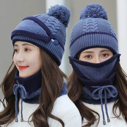 Winter Hat For Women 3pcs Knitted Beanie Hat Scarf Set Warm Hat - www.Shopthatapp.com