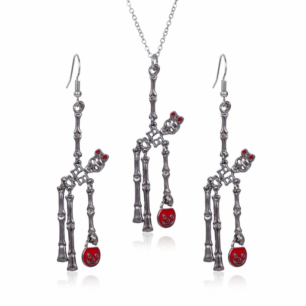 3pcs Halloween Skeleton Earrings And Necklace Set Creative Retro Personality Jewelry Accessories - www.Shopthatapp.com