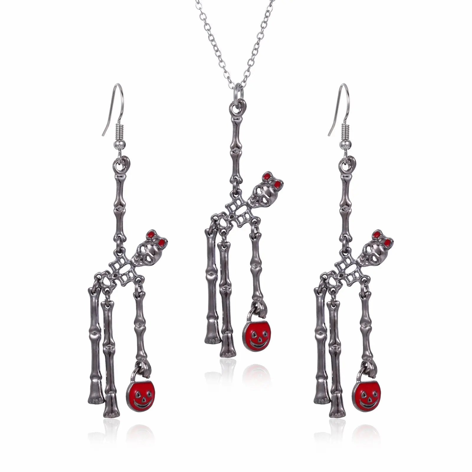 3pcs Halloween Skeleton Earrings And Necklace Set Creative Retro Personality Jewelry Accessories - www.Shopthatapp.com