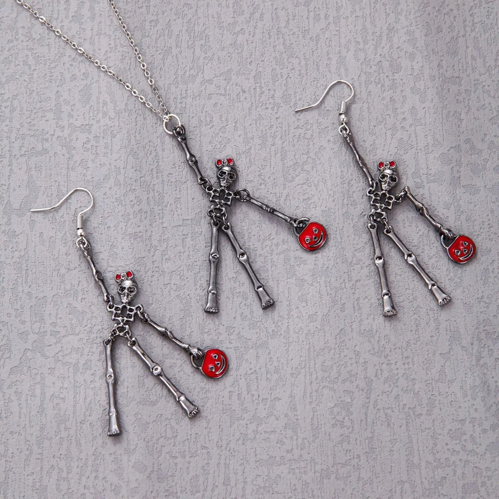 3pcs Halloween Skeleton Earrings And Necklace Set Creative Retro Personality Jewelry Accessories - www.Shopthatapp.com