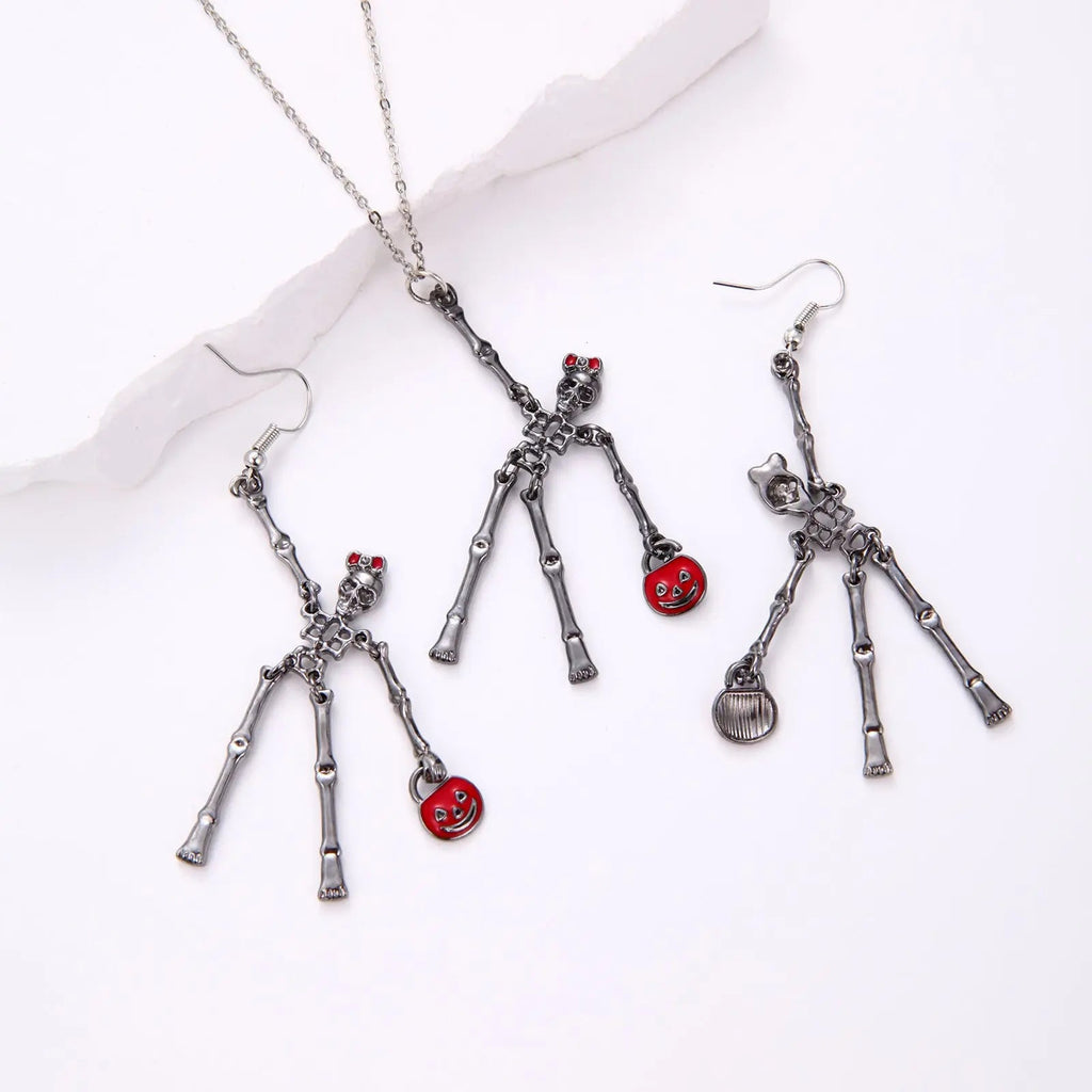 3pcs Halloween Skeleton Earrings And Necklace Set Creative Retro Personality Jewelry Accessories - www.Shopthatapp.com