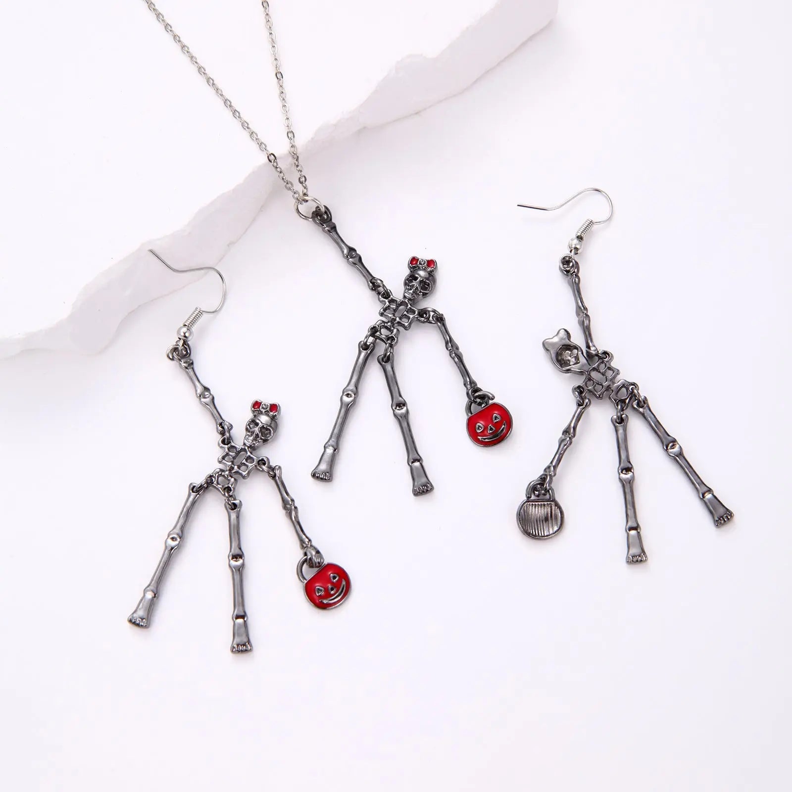 3pcs Halloween Skeleton Earrings And Necklace Set Creative Retro Personality Jewelry Accessories - www.Shopthatapp.com