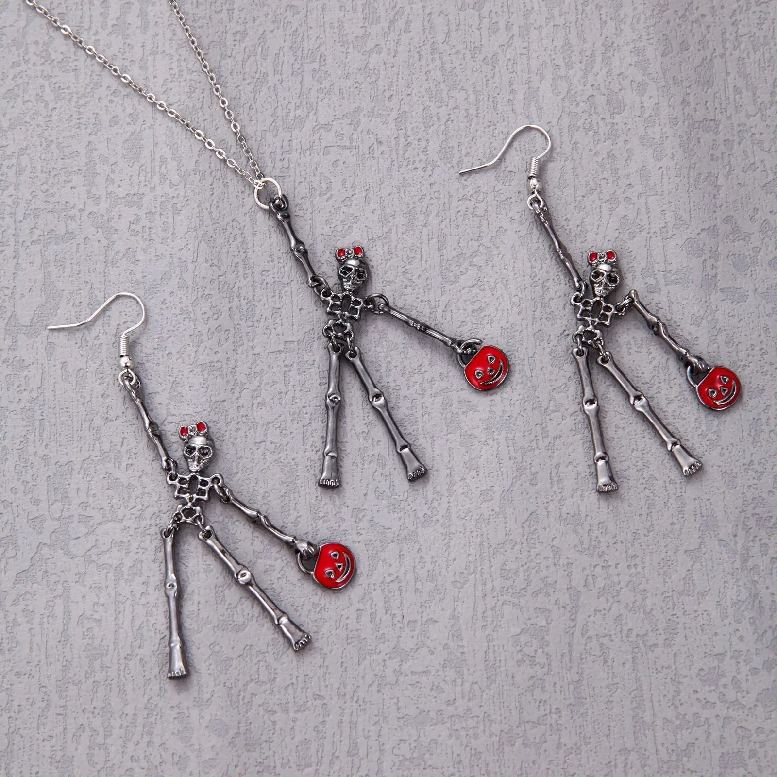 3pcs Halloween Skeleton Earrings And Necklace Set Creative Retro Personality Jewelry Accessories - www.Shopthatapp.com #