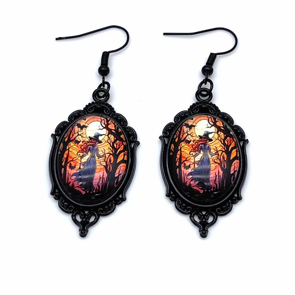 3pcs Vintage Halloween Tree Of Life And Witch Necklace Set With Earrings Alloy Pendant Jewelry - www.Shopthatapp.com