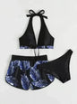 3pcs Leaf Print Bikini With Shorts Fashion Summer Beach Swimsuit Womens Clothing - www.Shopthatapp.com