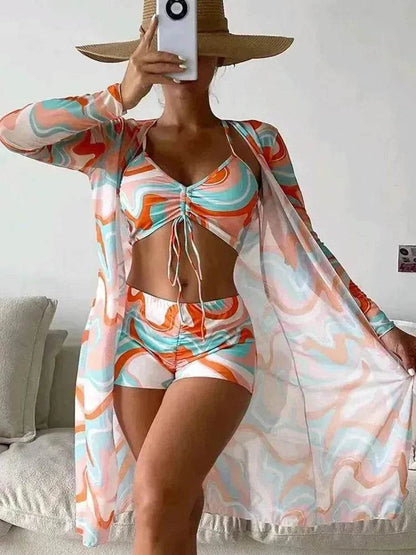 3pcs Pring Bikini With Long Sleeve Cardigan Fashion Summer Beach Swimsuit Women - www.Shopthatapp.com