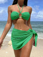 3pcs Solid Color Stripe Swimsuit Charming Summer Beach Bikini Set Womens Clothing - www.Shopthatapp.com