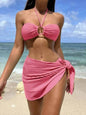 3pcs Solid Color Stripe Swimsuit Charming Summer Beach Bikini Set Womens Clothing - www.Shopthatapp.com