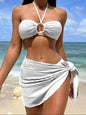3pcs Solid Color Stripe Swimsuit Charming Summer Beach Bikini Set Womens Clothing - www.Shopthatapp.com