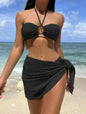 3pcs Solid Color Stripe Swimsuit Charming Summer Beach Bikini Set Womens Clothing - www.Shopthatapp.com
