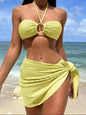 3pcs Solid Color Stripe Swimsuit Charming Summer Beach Bikini Set Womens Clothing - www.Shopthatapp.com