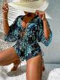 3pcs V-neck Swimsuit Suits Summer Leaf Print Waist-tie Bikini Fashion Long-sleeved Beach Sun-protection Clothing Womens - www.Shopthatapp.com