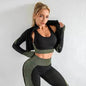 Women 3PCS Gym Set Seamless Sport Yoga Set Leggings Crop Bra Top  Fitness Gym Set Outfit - www.Shopthatapp.com