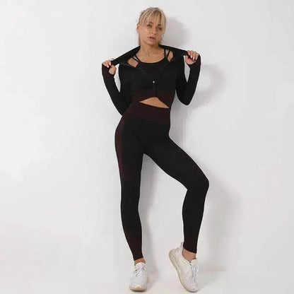 Women 3PCS Gym Set Seamless Sport Yoga Set Leggings Crop Bra Top  Fitness Gym Set Outfit - www.Shopthatapp.com